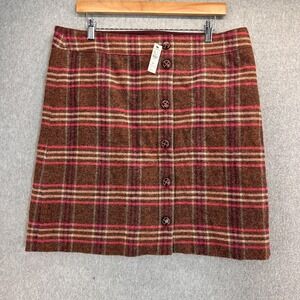 Talbots‎ NWT 16 Petite 16P Plaid Wool Blend Mini Skirt Brown Pink Button Front